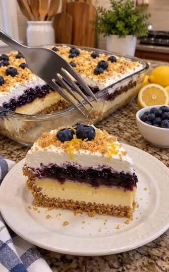 No Bake No Suger Lemon Dazzling Blueberry Cream Cake