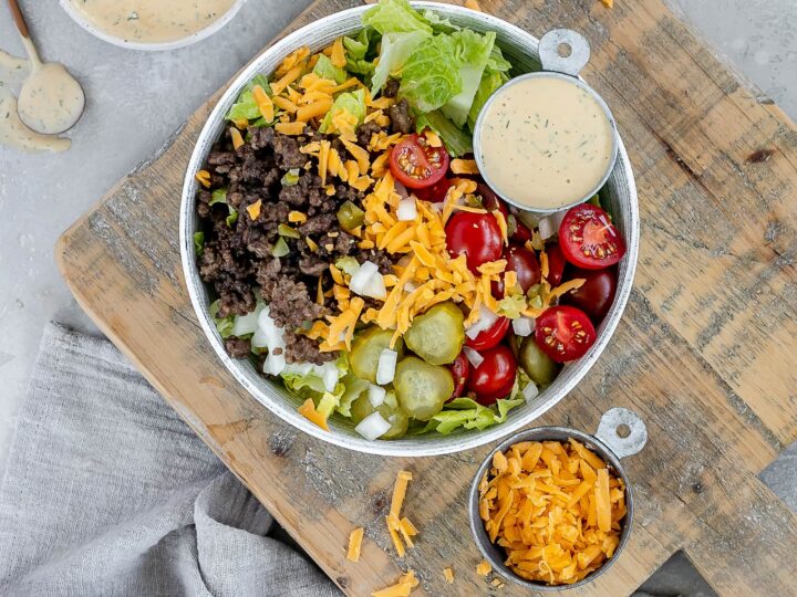 High protein cheese burger bowl